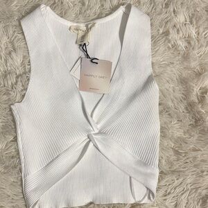 Happily Grey White Ribbed Twist Tank Top